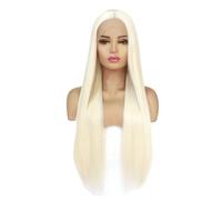 Perruque longue et lisse avec bordure en dentelle 13x4, blonde n°60, synthétique, demi-nouée à la main, idéale au quotidien. Extensions de cheveux(20inch)