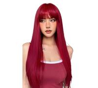 Perruque longue et lisse avec frange, perruques synthétiques superposées de 26 pouces d'aspect naturel Effet naturel et Volumineux(Red)