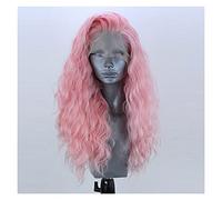 Perruque Longue Et Profonde Ondulée Synthétique Avec Dentelle Frontale En Fibre Haute Température Rose Pour Femme Avec Partie Libre Verte Perruque Grise Pour Femme (C 24 Pouces)