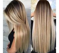 Perruque longue et raide for femme, aspect naturel, perruque synthétique résistante à la chaleur, adaptée aux jeux de rôle quotidiens des femmes Porter et utiliser.(Gradient colors)