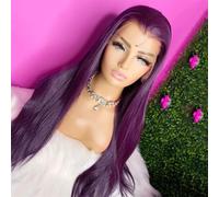 Perruque longue et soyeuse pour femme avec dentelle synthétique pour usage quotidien, cosplay, violet, 61 cm