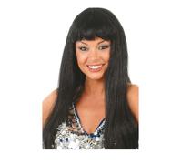 Perruque Longue Frange Noire Mixte - FIESTAS GUIRCA, S.L.