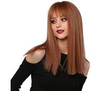 Perruque longue marron pour femme avec frange et mèches de longueur moyenne, perruques synthétiques à racines foncées pour le quotidien, les fêtes, le cosplay