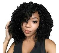 Perruque longue noire bouclée pour femme - Aspect naturel - Tendance - Pour cosplay et scène - Avec raie au milieu et sur le côté