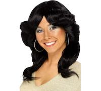 Perruque Longue Noire Ondulée Femme Disco Accessoire De Déguisement Années 70