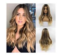 Perruque Longue Ombre Brun Foncé Blonde Perruques Ondulées Bouclées Synthétiques Perruques Partie Centrale Naturelle Résistant À La Chaleur Perruque Pour Femmes Aspect Naturel Ombre Perruques Pour Un
