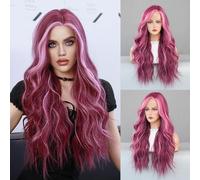 Perruque Longue OnduléE De 26 Pouces,MèChes OmbréEs Bleues Et Violettes,Cheveux BoucléS Haute Densité En Fibre SynthéTique Pour Une Utilisation Quotidienne,FêTe,Cosplay(Purple 1,67cm)