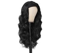 Perruque longue ondulée for femme, perruques noires avec mèches blondes brunes, densité 200%, sans colle, synthétique, for une utilisation quotidienne en soirée.(Black)