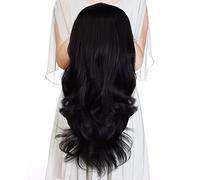 Perruque longue ondulée noire à clipser avec demi-tête - 61 cm - Extensions de cheveux synthétiques japonais de qualité supérieure - 210 g (11#)