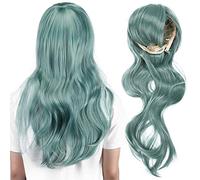 Perruque Longue Ondulée, Perruque de Cheveux Longs Bouclés Perruques Cheveux Humains Perruque Synthétique à la Mode Tolérante à la Chaleur avec Frange pour les Jeux de Rôle, les