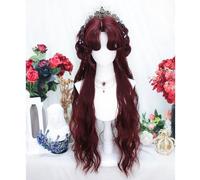 Perruque Longue Ondulée Pour Femme Coiffure De Personnage De Peinture À L'huile Bandeau Complet Perruques Jk Lolita Cheveux Synthétiques Résistants À La Chaleur Avec Frange (Red)