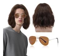 Perruque Longue Ondulées Brune pour Homme - 100% Fibres Synthétiques Résistantes à la Chaleur, Naturelle, Confortable, 35 cm de Longueur, Idéale pour Cosplay et Tenues de Costume