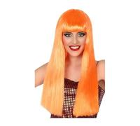 Perruque Longue Orange fluo avec Frange 60cm