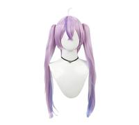 Perruque longue queue de cheval avec frange et mèches en fibre ombrée pour cosplay, fête d'anime, cosplay (mélange violet bleu)