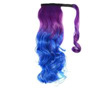 Perruque longue queue de cheval bouclée dégradée colorée avec sangle Parfaite for les coiffures élégantes(Dark blue)