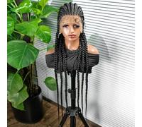 Perruque longue tressée en boîte, 36 pouces, Full HD, sans colle, sans nœud, synthétique, longue tresse africaine soignée faite à la main pour femmes noires