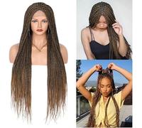 Perruque longue tressée for femme, perruque à l'avant en dentelle, tressée sans nœuds, perruque tressée à la main avec cheveux de bébé, perruque tressée en boîte for femme tenue de fête quotidienne(Gr