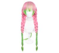 Perruque longue tressée synthétique rose et verte pour Halloween avec bonnet de perruque gratuit