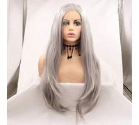 Perruque longue type lace front RainaHair en fibre résistante à la chaleur pour femme, 66 cm (gris argenté)