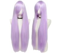 Perruque longue universelle à frange de 100cm/39.4 pouces, cheveux raides multicolores non coiffés for bricolage, Cosplay, bal, fête d'halloween(Light purple)