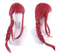 Perruque Makima Cosplay Anime, Perruques De Cheveux Queue De Cheval Longue Tresse Rouge Rose Pour Accessoires De Fête De Costume De Carnaval D'halloween