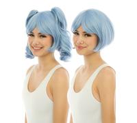 Perruque Manga Avec Couettes Détachables Luxe Bleu Pastel Bleu