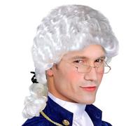 Perruque Marquis | Cheveux synthétiques gris ondulés avec une tresse, perruque pour costumes baroques, rococo et aristocratiques, carnaval