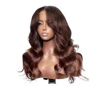 Perruque marron chocolat, densité 150, 13x4, perruques frontales en dentelle HD, cheveux humains pré-épilés, perruques ondulées marron for femmes Postiche Cheveux Femme(32inch)