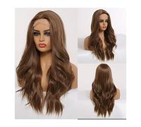 Perruque Marron Lace Front Wig Synthétique Longue Ondulée Pour Femmes, Vague De Corps, Fibre Haute Température, Perruque Naturelle Haute Densité Résistante À La Chaleur, Perruques Grises Pour Femmes