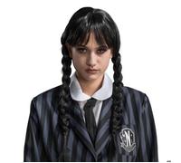 Chaks – Perruque Wednesday Addams – Officielle pour femmes, noire, tresses et frange