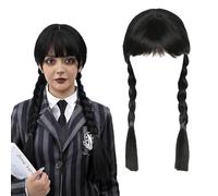 Perruque Mercredi Addams, Perruque Mercredi Addams Enfant, Perruque Morticia Addams Femme, pour Halloween Carnaval Cosplay