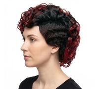 Perruque Mohawk, perruque courte bou pour femme avec des reflets rouges et noirs, cheveux synthétiques pour un look audacieux et ludique, perruques Mohawk courtes bou s pour femme noire drôl