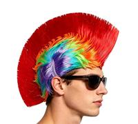 Perruque Mohawk Rock Cheveux En Crête De Coq Arc-en-Multicolores Unisexes