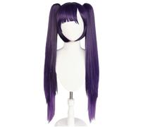 Perruque Mona Cosplay Anime, Perruques De Cheveux Doubles Queues De Cheval Violet Foncé Pour Accessoires De Fête Costumée D'halloween