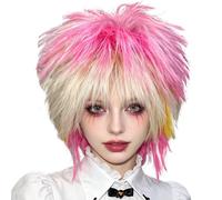 Perruque Mullet arc-en- dégradé rose or Punk, Costume de fête synthétiq