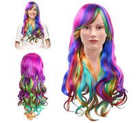 Perruque multicolore longue bouclée, perruque arc-en-ciel, perruque de cosplay multicolore, perruque de carnaval pour femme, perruque arc-en-ciel ondulée, perruque licorne pour le quotidien, le