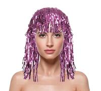 Perruque multicolore, mèches de cheveux dorées, perruques argentées à paillettes pour femme, kit de décoration de carnaval, boîte photo amusante, chapeaux accessoires pour fête disco, carnaval