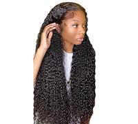 Perruque Natte Africaine Tressé frontale sans colle cheveux humains avec bébé densité de cheveux pré-plumée perruques brésiliennes pour les femmes noires Perruque Bleue Homme (Black, 24)