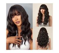 Perruque Naturel 20 pouces Brun Foncé Noir Longue Vague Bouclée Perruques Synthétiques avec Frange for Afro Femmes Quotidien Cosplay Partie Naturel Résistant À La Chaleur Faux Cheveux Perruque Coupe