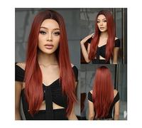 Perruque Naturel 24inches/60cm Long Rouge Brun Droite Perruques Synthétiques Bourgogne Cheveux Cosplay Perruque Partie Moyenne for Femmes Afro Naturel Quotidien Fête Résistant À La Chaleur Perruque Co