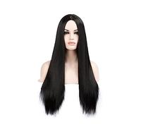 Perruque Naturel 30 pouces longue ligne droite perruque noire perruque de cheveux synthétiques avec une frange perruques de cheveux longs for les femmes Msholy Perruque Coupe