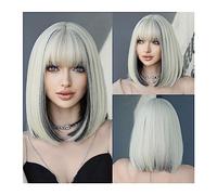 Perruque Naturel 38cm / 14.96inches Blond Clair Bob Perruques for Femmes Perruque Platine Courte avec Une Frange Perruque Synthétique De Mode Naturelle Fête Quotidienne Halloween Faux Cheveux Perruque