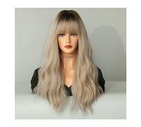 Perruque Naturel Blonde longue ondulée perruques avec frange femmes bouclés perruque haut mixte noir usage quotidien synthétique résistant à la chaleur femme faux cheveux Perruque Coupe