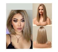 Perruque Naturel Brun Blonde Lace Front Perruques Courte Droite Bob Synthétique Dentelle Frontale Perruque avec des Cheveux de Bébé for les Femmes Blunt Cut Naturel Quotidien Cheveux Perruque Coupe