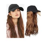 Perruque Naturel Casquette de baseball avec extensions de cheveux, perruques synthétiques longues et ondulées Perruque Coupe(411-light brown)