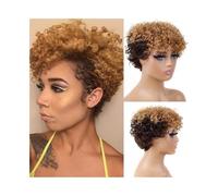 Perruque Naturel Perruque blonde ondulée et bouclée, perruque courte ombrée en cheveux humains brésiliens bruns avec frange Perruque Coupe