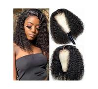 Perruque Naturel Perruque Bob Lace Front Wig Bouclée for Femme, Cheveux Humains Ondulés, Courte, T Part Perruque Coupe(14inches)