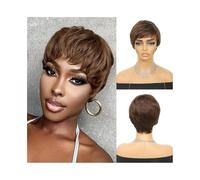 Perruque Naturel Perruque courte en cheveux humains, coupe brun chocolat, dégradée, 4#, cheveux raides, perruque Pixie avec frange Perruque Coupe