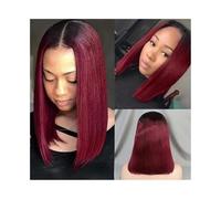 Perruque Naturel Perruque courte en cheveux humains for femmes, perruques droites en dentelle frontale 4x4, perruques en cheveux humains pré-épilées en T avec dentelle, cheveux Remy Perruque Coupe(12i