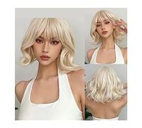 Perruque Naturel Perruque courte ondulée Blonde platine avec frange synthétique Bob Cosplay Lolita perruques de cheveux naturels for femmes blanches résistant à la chaleur Perruque Coupe